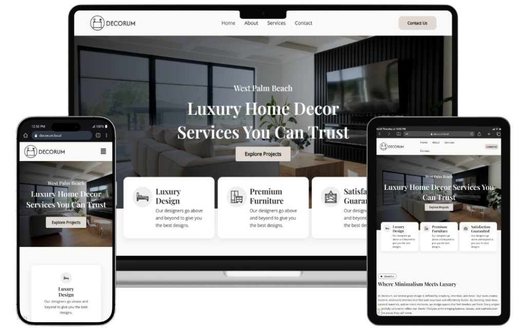 Luxury home decor website mockup wordpress website